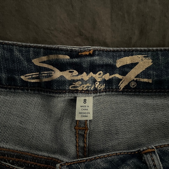 Seven Cropped Distressed Wide Fray Hem Jeans - Picture 2 of 9